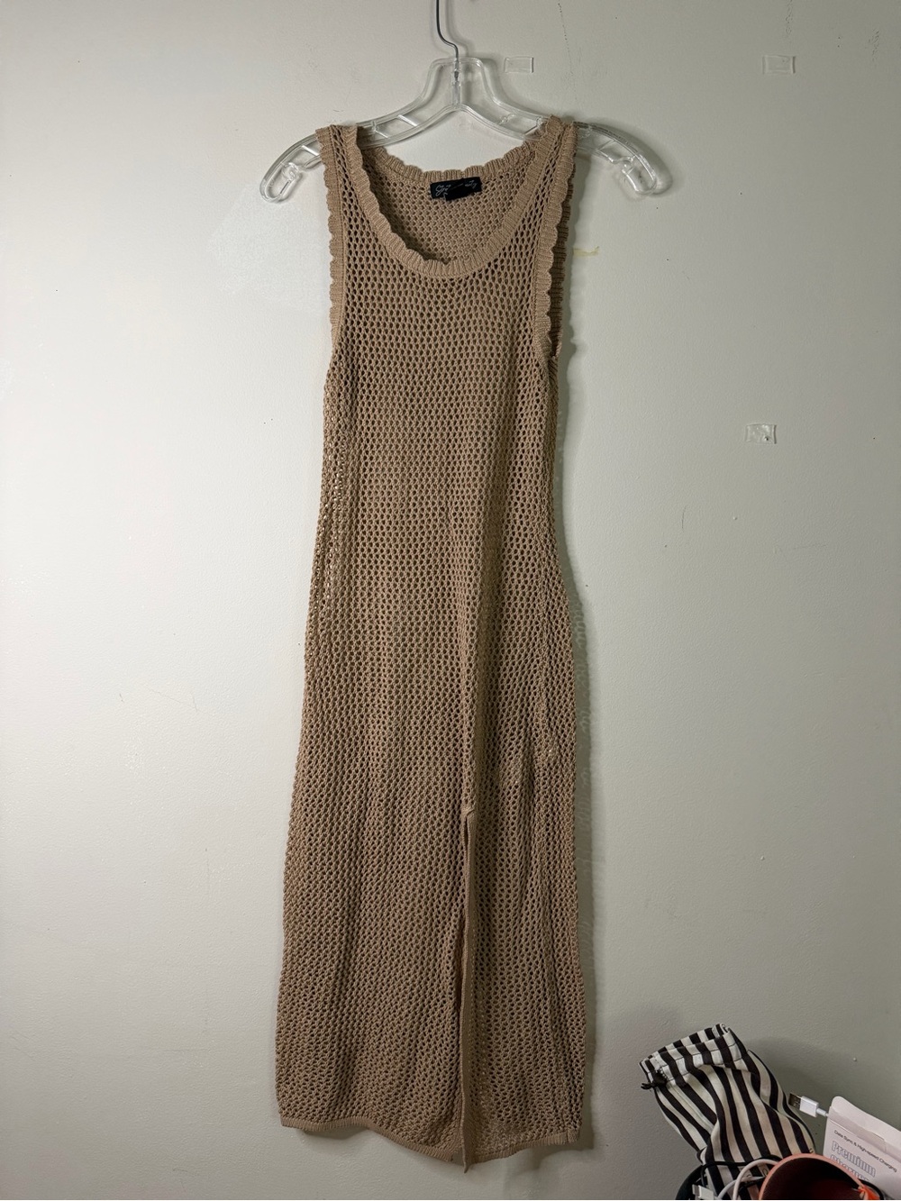 Streetwear Society Beige Crochet Maxi Tank Dress